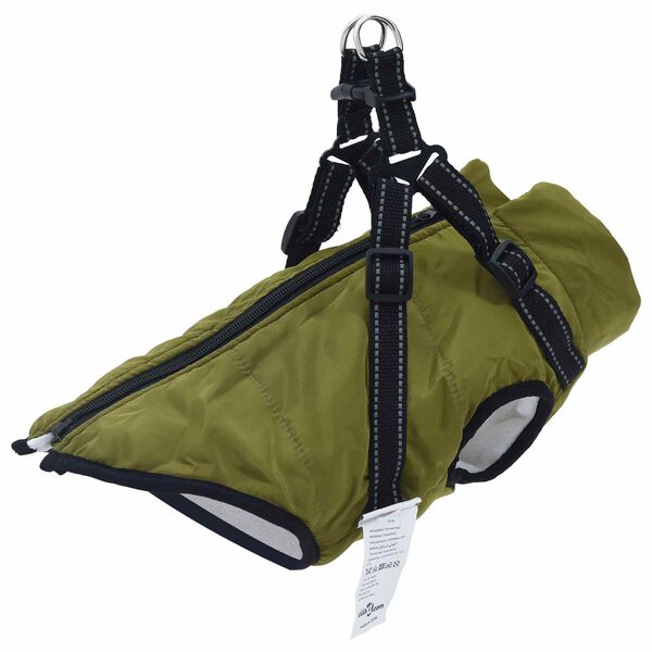 vidaXL Hundemantel mit Geschirr Olivegr&uuml;n L28 Fleece und Polyester