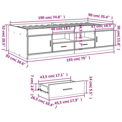 vidaXL Tagesbett mit Schubladen ohne Matratze 90x190 cm