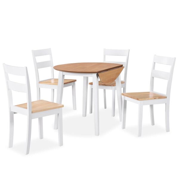 vidaXL Essgruppe 5-tlg. MDF und Gummibaumholz Wei&szlig;