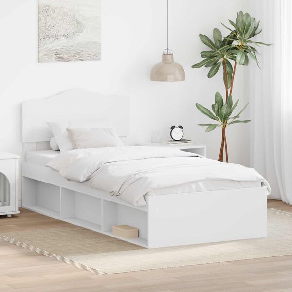 vidaXL Bettrahmen mit Kopfteil Wei&szlig; 90 x 200 cm Massives Kiefernholz