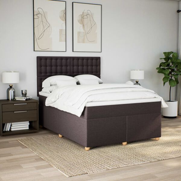 vidaXL Boxspringbett mit Matratze Dunkelbraun 160x200 cm Stoff