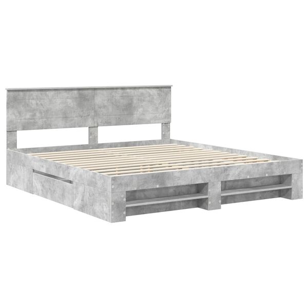 vidaXL Bettrahmen mit Kopfteil Beton Grau 200 x 200 cm Holzwerkstoff