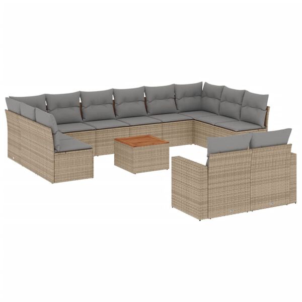 vidaXL 13-tlg. Garten-Sofagarnitur mit Kissen Beige Poly Rattan