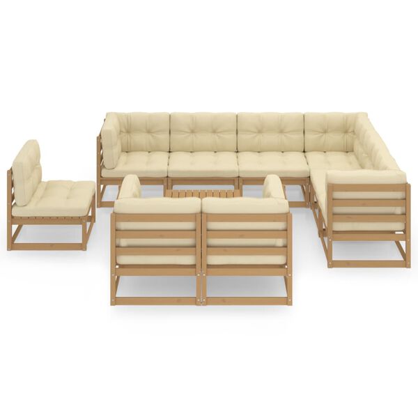 vidaXL 10-tlg. Garten-Lounge-Set mit Kissen Honigbraun Massivholz