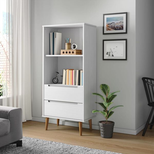 vidaXL B&uuml;cherregal MOLDE Wei&szlig; 60x35x133,5 cm Massivholz Kiefer