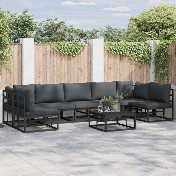 vidaXL Gartensofa-set mit Kissen 8 pcs Schwarz Aluminium