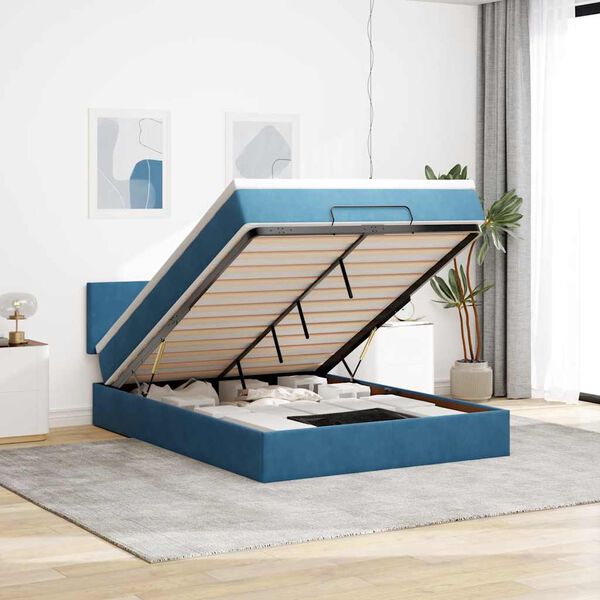 vidaXL Ottoman-Bett mit Matratze Dunkelblau 140x200 cm Samt