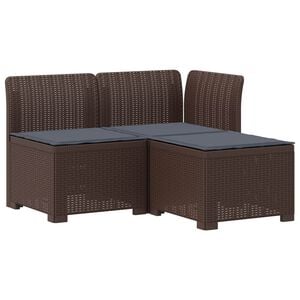 vidaXL 3-Sitzer Garten Sofa mit Kissen Rattan-Look 3-Sitzer PP Braun