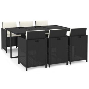 vidaXL 7-tlg. Garten-Essgruppe mit Kissen Poly Rattan Schwarz