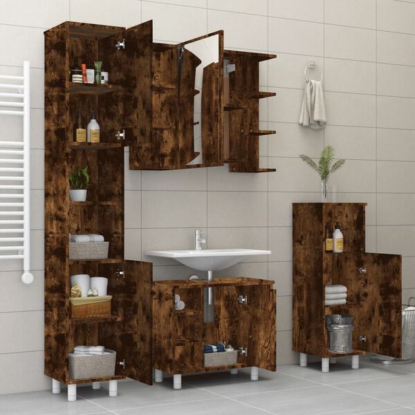 vidaXL 4-tlg. Badm&ouml;bel-Set R&auml;uchereiche Holzwerkstoff