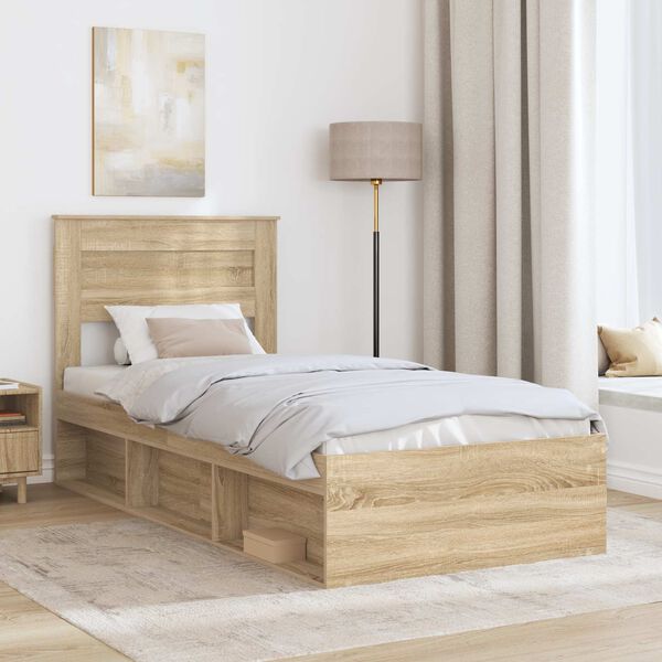 vidaXL Bettrahmen Sonoma-Eiche 90 x 200 cm Massives Kiefernholz