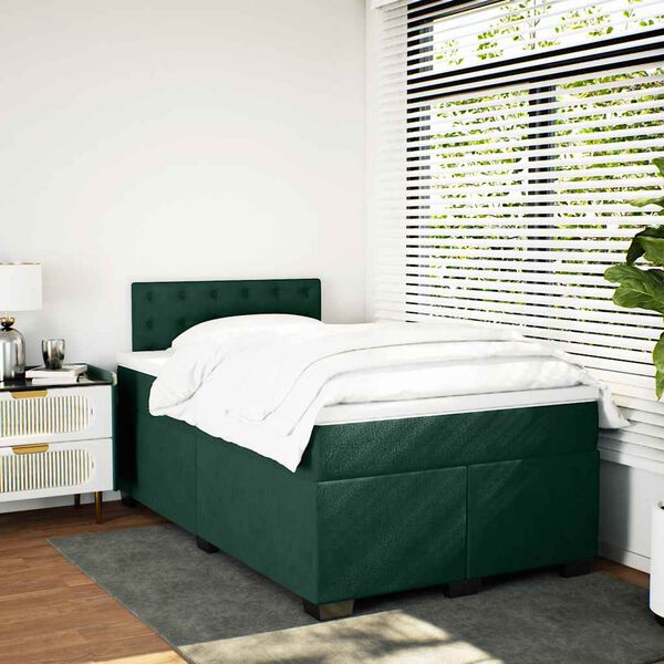 vidaXL Boxspringbett mit Matratze Dunkelgr&uuml;n 120x200 cm Samt