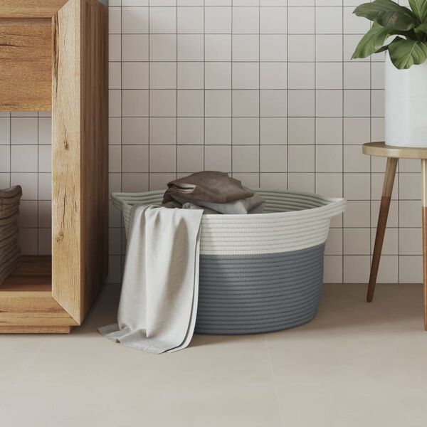 vidaXL Aufbewahrungskorb Grau und Wei&szlig; &Oslash;40x25 cm Baumwolle