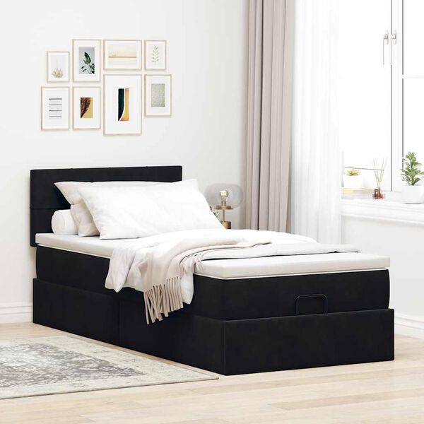 vidaXL Ottoman-Bett mit Matratze & LEDs Schwarz 90x200 cm Samt