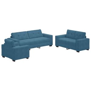 vidaXL Sofa Set 3 stk. Blau Samt