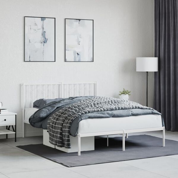 vidaXL Bettgestell mit Kopfteil Metall Wei&szlig; 135x190 cm