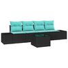 vidaXL Gartensofa-set 5 stk. Schwarz und T&uuml;rkis Poly-Rattan
