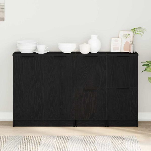 vidaXL Sideboard 3 pcs Schwarz Eichen-Optik Holzwerkstoff