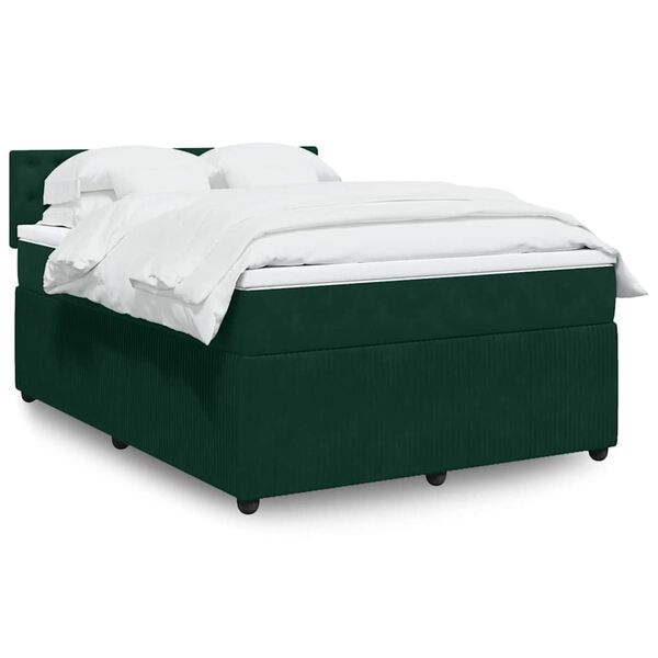vidaXL Boxspringbett mit Matratze Dunkelgr&uuml;n 140x200 cm Samt