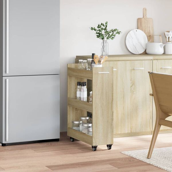 vidaXL Schrank mit Rollen Sonoma-Eiche 60x22x79 cm Holzwerkstoff