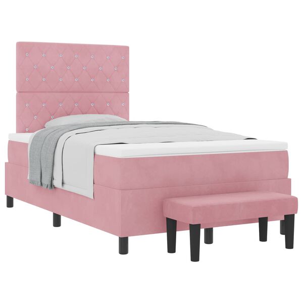 vidaXL Boxspringbett mit Matratze mit Kopfteil Rosa 120 x 200 cm Samt