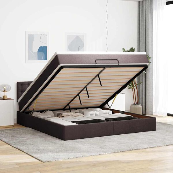 vidaXL Ottoman-Bett mit Matratze Dunkelbraun 160x200 cm Stoff