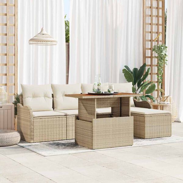 vidaXL Garten-Sofa-Set mit Kissen 6 pcs Beige und Creme