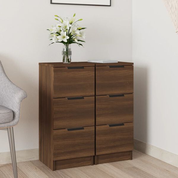 vidaXL Sideboards 2 Stk. Braun Eichen-Optik 30x30x70 cm Holzwerkstoff