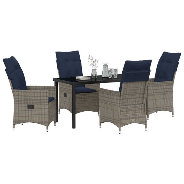 vidaXL Tisch- und Stuhlset mit Kissen 5 pcs Grau PE-Rattan