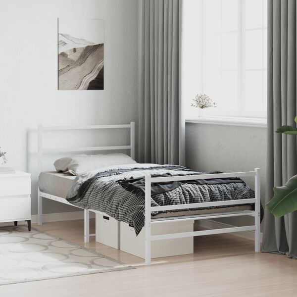 vidaXL Bettgestell mit Kopf- und Fu&szlig;teil Metall&nbsp;Wei&szlig; 107x203 cm