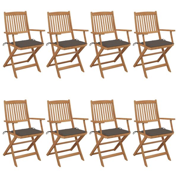 vidaXL Klappbare Gartenst&uuml;hle 8 Stk. mit Kissen Massivholz Akazie