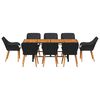 vidaXL Garten Essgruppe mit Kissen 9 pcs Schwarz Poly-Rattan