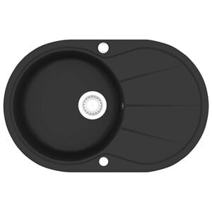 vidaXL Granit K&uuml;chensp&uuml;le Einzelwaschbecken Oval Schwarz