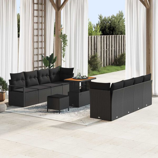 vidaXL Garten-Sofa-Set mit Kissen mit Speicher Schwarz 90 x 55 x 71 cm