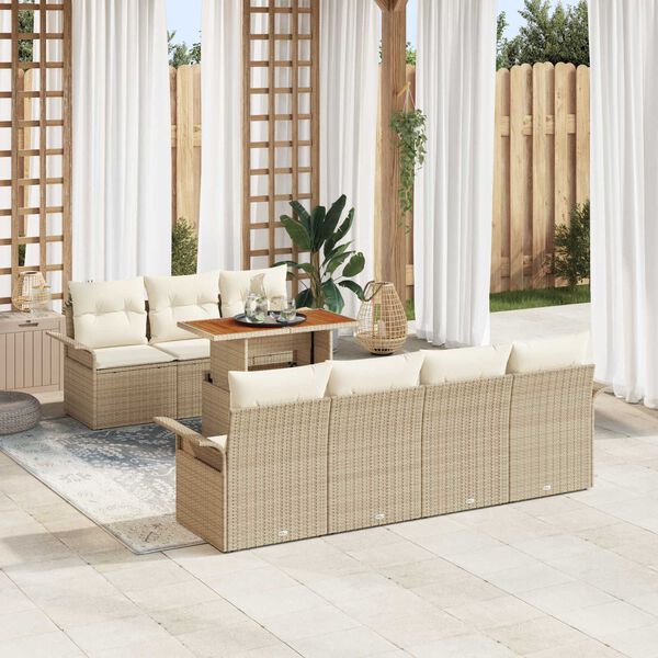 vidaXL Garten-Sofa-Set mit Kissen 8 pcs Beige und Creme