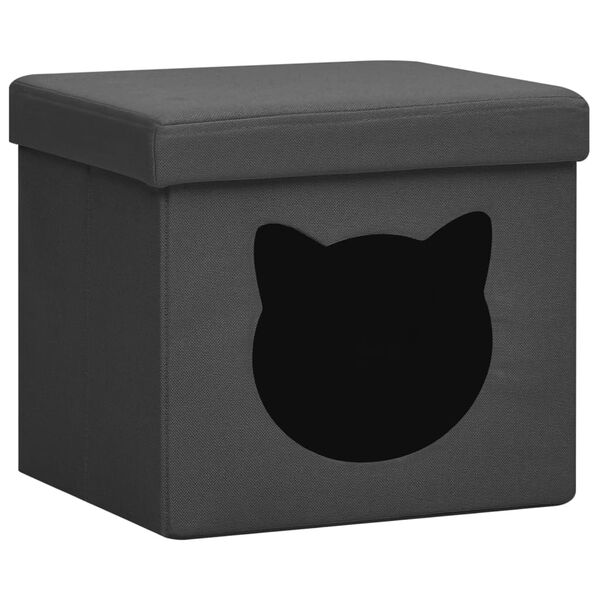 vidaXL Hocker mit Stauraum Katzenmuster Dunkelgrau Stoff