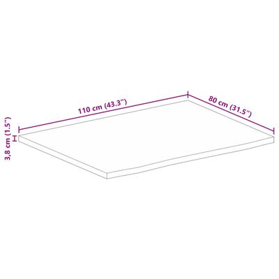 vidaXL Tischplatte 110x80x3,8 cm Baumkante Massivholz Raues Mangoholz