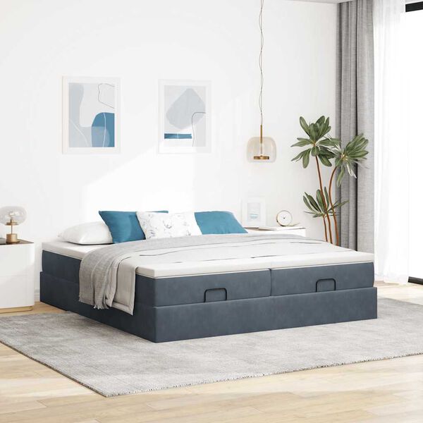 vidaXL Ottoman-Bett mit Matratzen Dunkelgrau 160x200 cm Samt