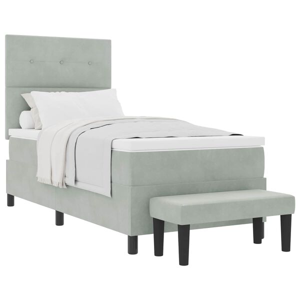vidaXL Boxspringbett mit Matratze Hellgrau 90 x 190 cm Samt