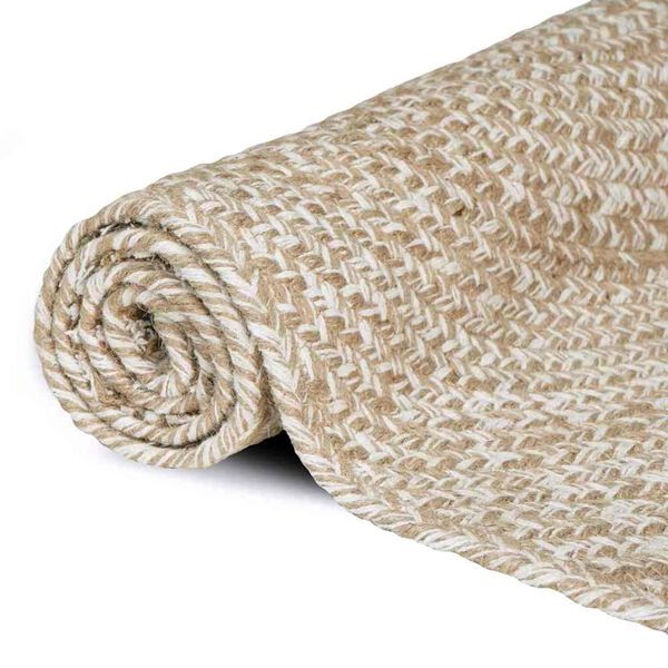 vidaXL Bereichsteppiche Nat&uuml;rlich und Wei&szlig; 240 x 240 cm Jute