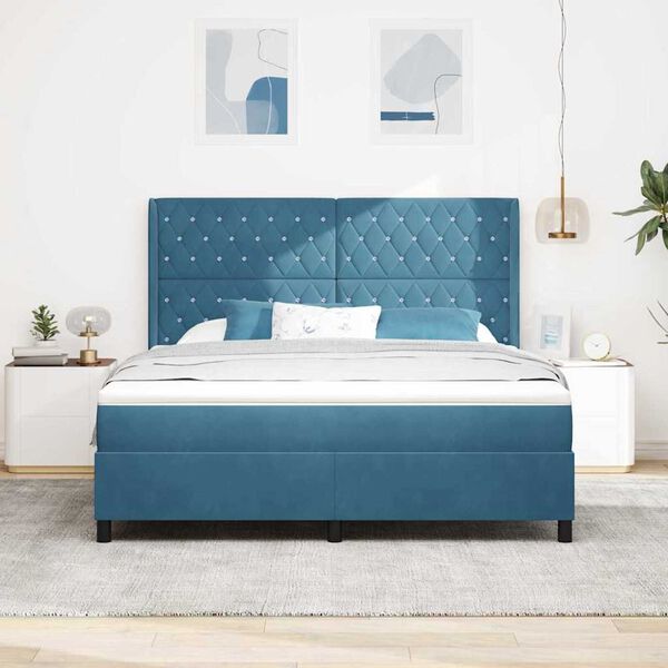 vidaXL Boxspringbett mit Kissen mit Kopfteil Blau 180 x 200 cm Samt