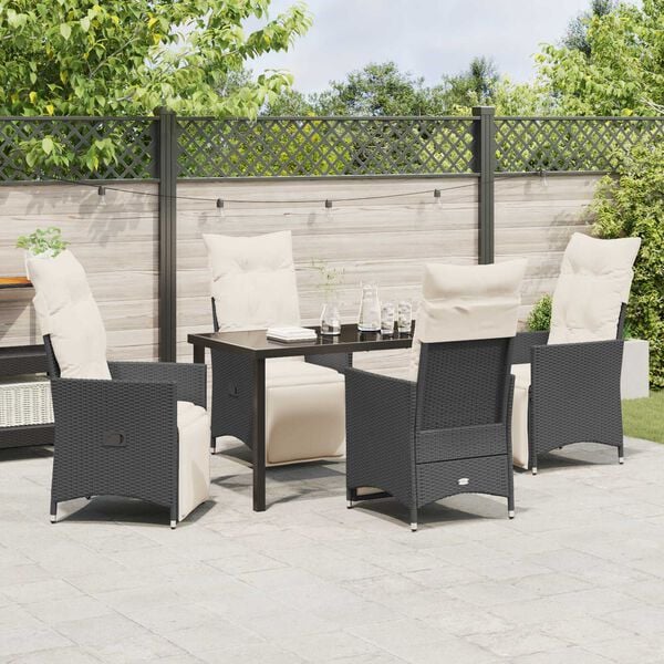 vidaXL Garten Essgruppe mit Kissen 5 pcs Schwarz Poly Rattan