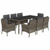 vidaXL 9-tlg. Garten-Essgruppe mit Kissen Grau Poly Rattan