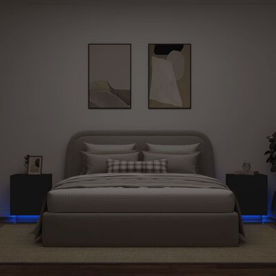 vidaXL Nachttische mit LED-Leuchten 2 Stk. Schwarz Holzwerkstoff