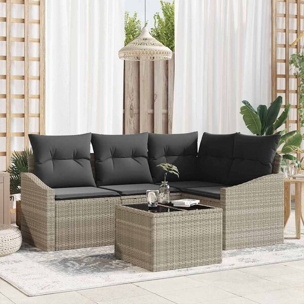 vidaXL Sofa Set mit Kissen 5 pcs Hellgrau Poly-Rattan