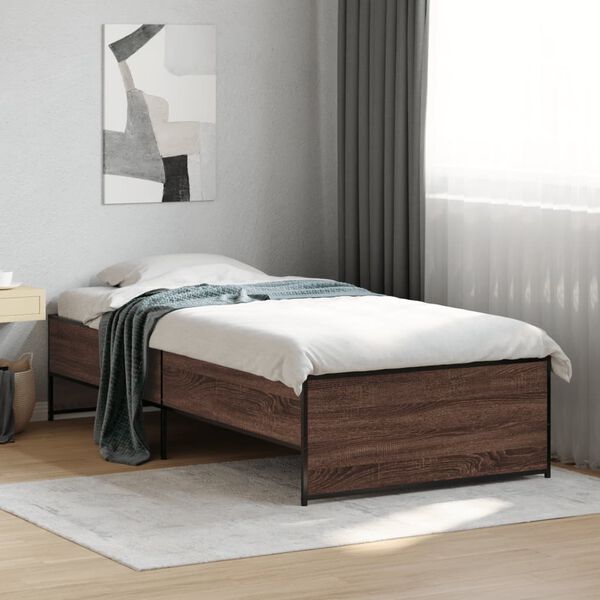 vidaXL Bettgestell Braun Eichen-Optik 75x190 cm Holzwerkstoff Metall