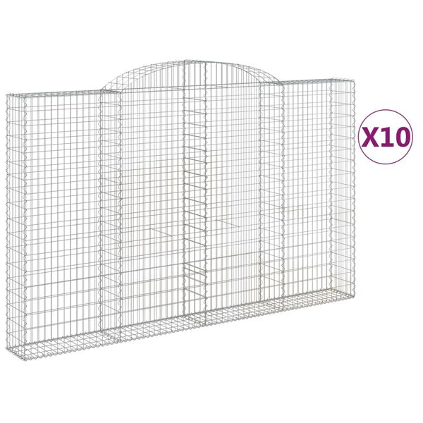 vidaXL Gabionen mit Hochbogen 10 Stk 300x30x180/200cm Verzinktes Eisen