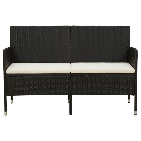 vidaXL Gartensofa 3-Sitzer mit Kissen Schwarz Poly Rattan