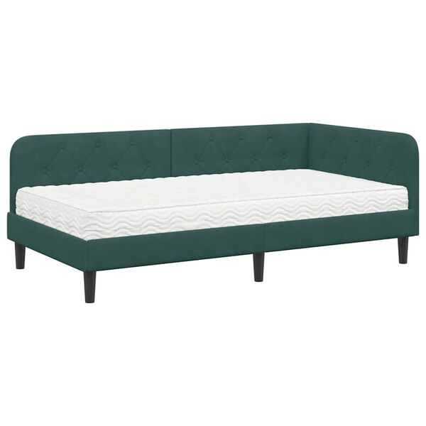 vidaXL Eckbettgestell mit Matratze Dunkelgr&uuml;n 90 x 200 cm Samt