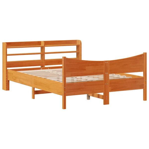 vidaXL Massivholzbett mit Kopfteil Wachsbraun 135x190 cm Kiefer
